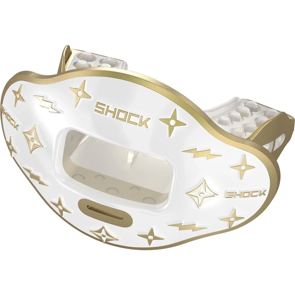 Shock Doctor Max Airflow Lux Logo Lip Guard - White/Gold Lux, One Size